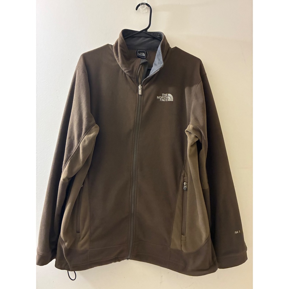 The North Face Mens Size Large TKA 100 Brown Full Zip Fleece Jacket Mock Neck